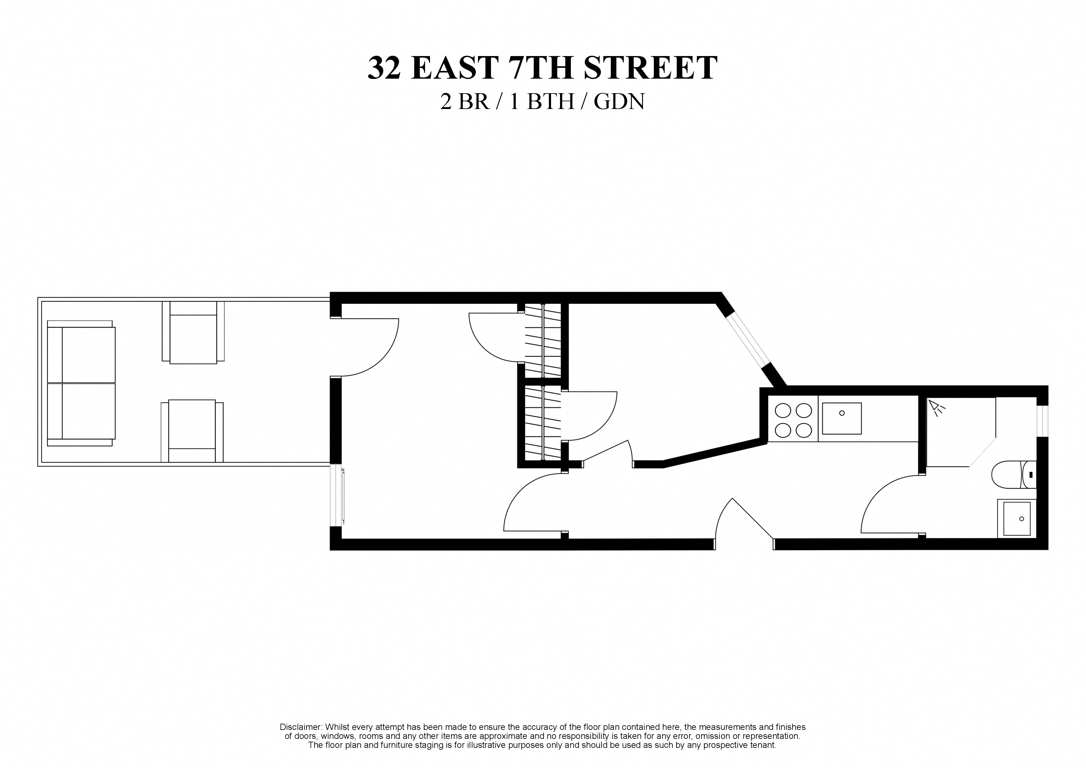 Floor plan for 2 beds, 1 bath